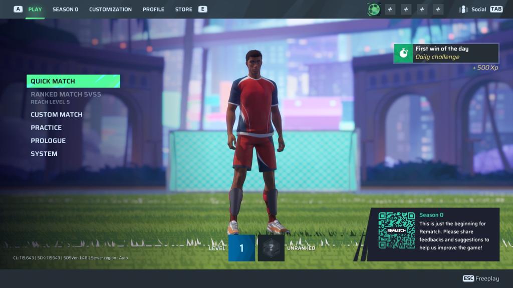 The main screen of Rematch