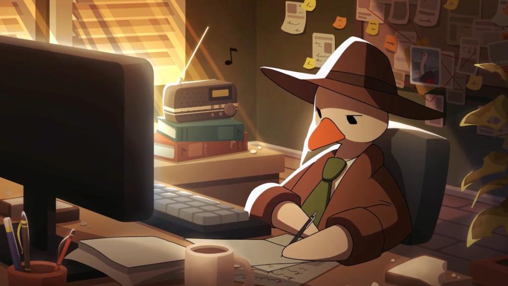 The Duck Detective sitting at his desk