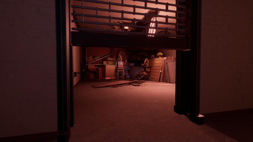 Present in shuttered room, accessibly above fixed elevator crawlspace