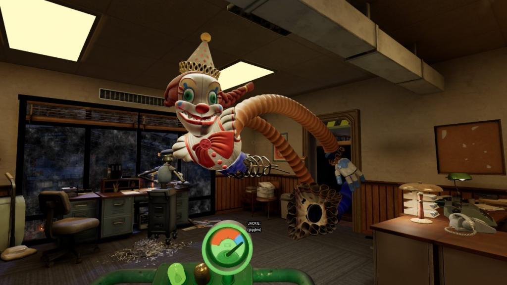 Jackie in the Box hurtling towards the camera