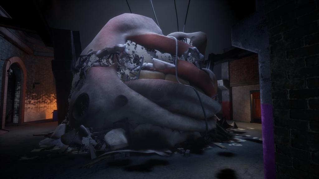 The strange and gigantic head in the Retail Showroom basement area