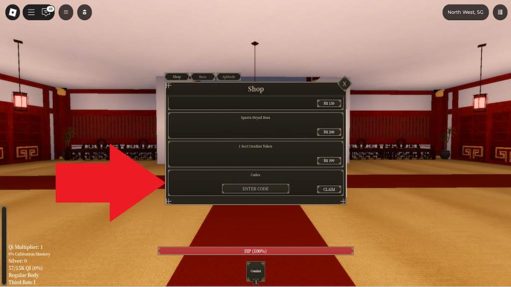 How to redeem Murim Cultivation codes step 2