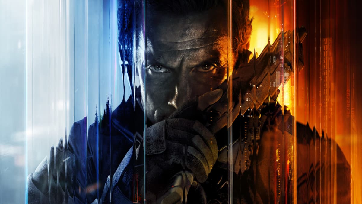 A man holding a pistol to the side and looking at the camera in the promotional material of Black Ops 7.