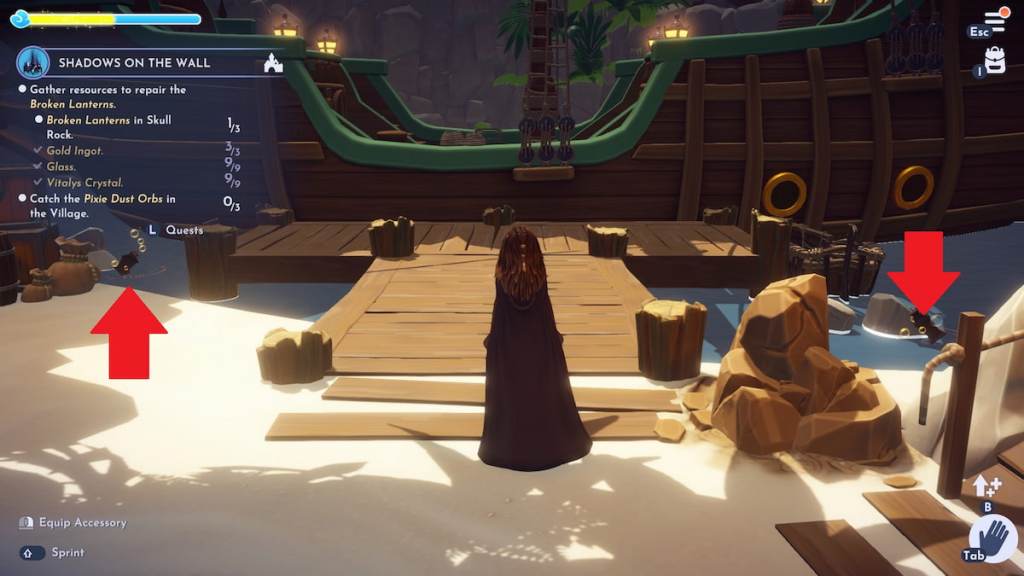 Two broken lanterns in wwater marked in disney dreamlight valley