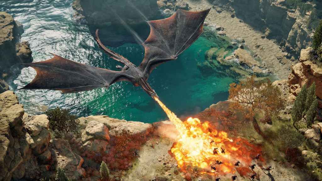 A dragon scorches an entire batallion on a beach in Game of Thrones: War for Westeros. 