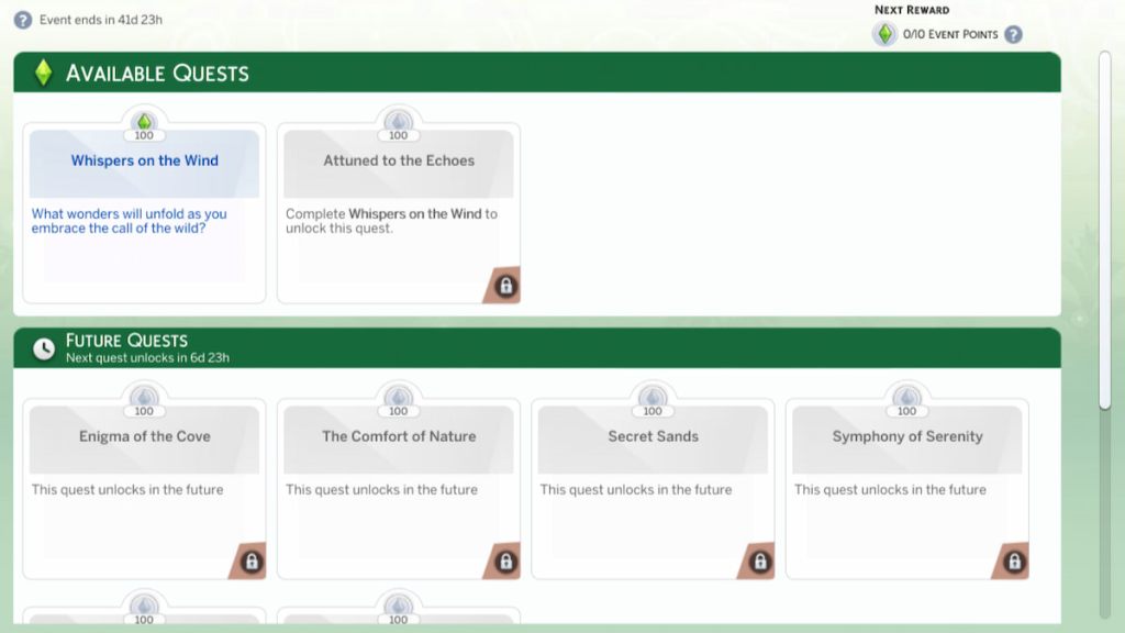 All week one Nature's Calling quests in The Sims 4