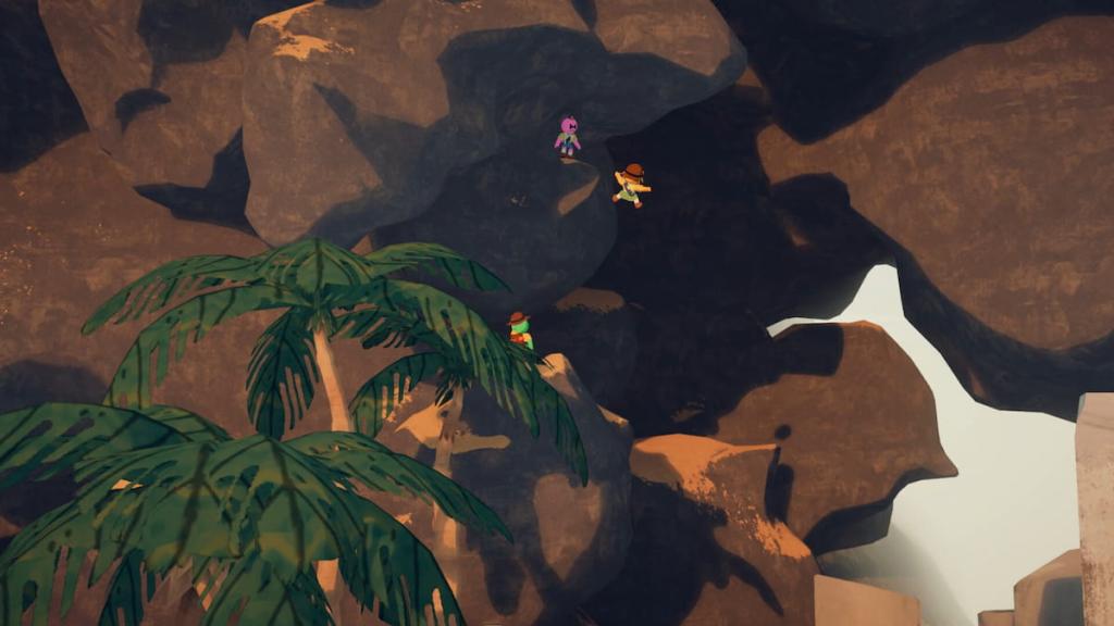 A group of PEAK characters climbing up a mountain