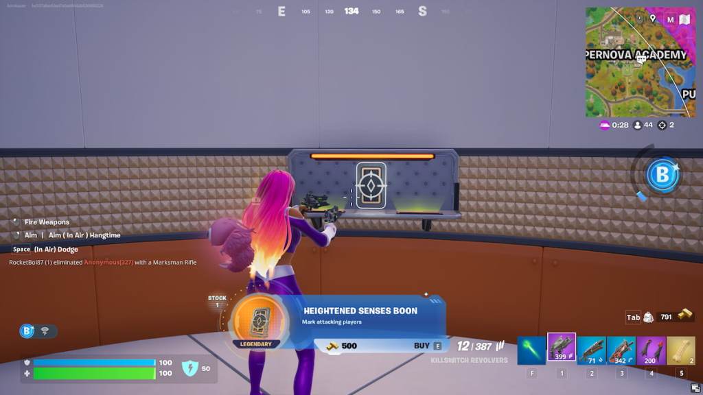 Purchasing Heightened Senses Boon in Fortnite