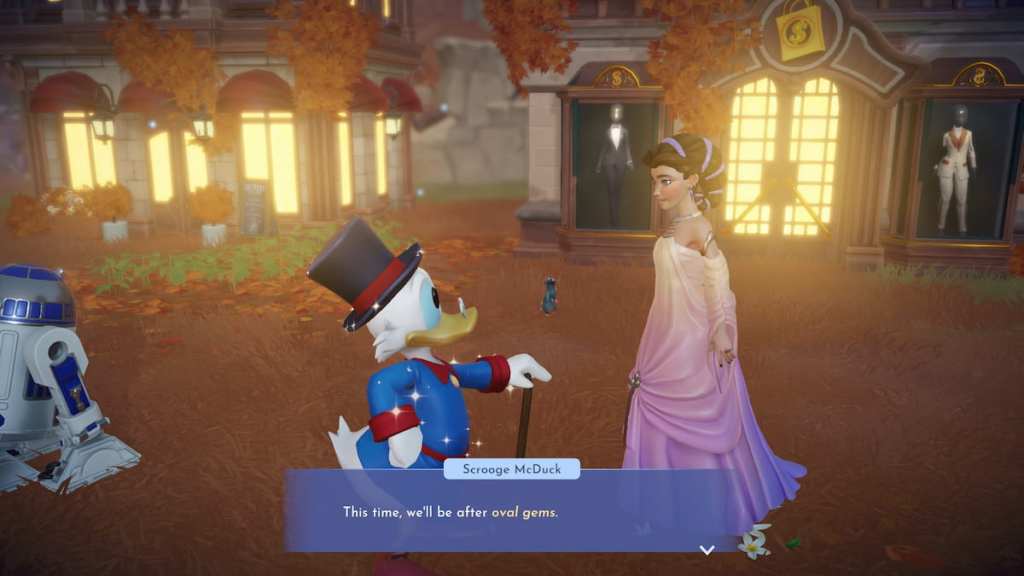 Talking with Scrooge McDuck about mining oval Gems in disney dreamlight valley