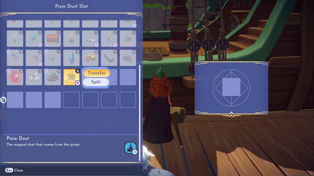 Transferring pixie dust to ship in disney dreamlight valley