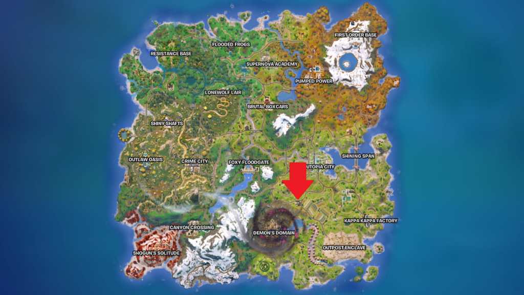Robin's location for the Wingshot Grappler marked in Fortnite on the island map