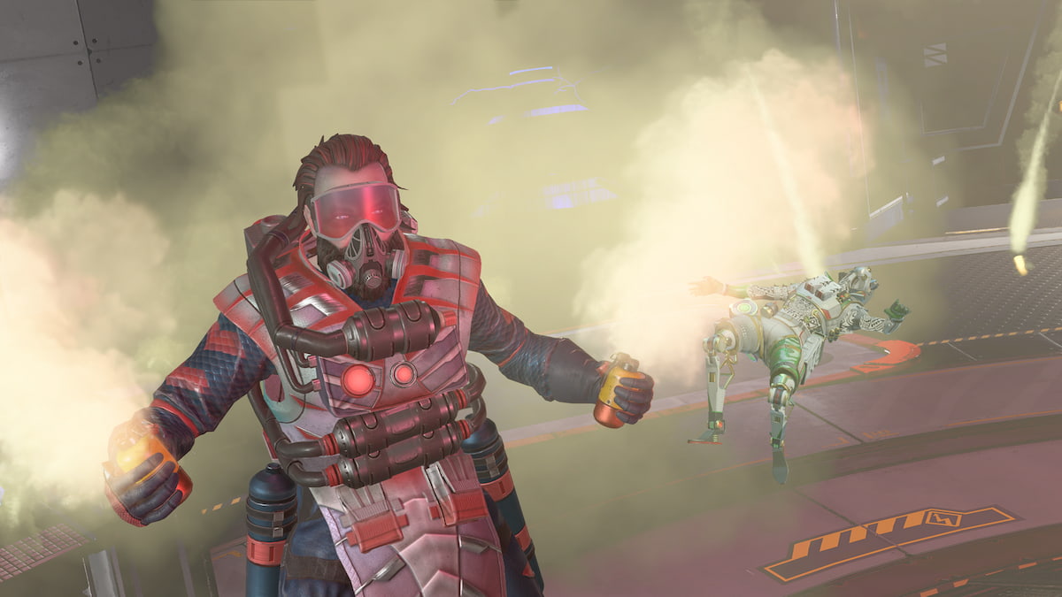 Caustic emerges from amid his Nox Gas in Apex Legends.
