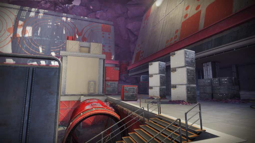 A guardian points at a red pipe, which houses the Mattermorph pickup in the Aionian Academy.