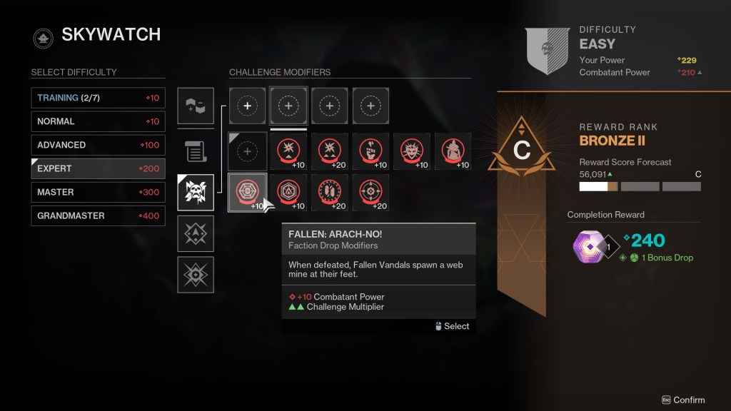 The Portal activity menu shows the Arach-No Faction Drop Modifier slotted in the second mod socket.