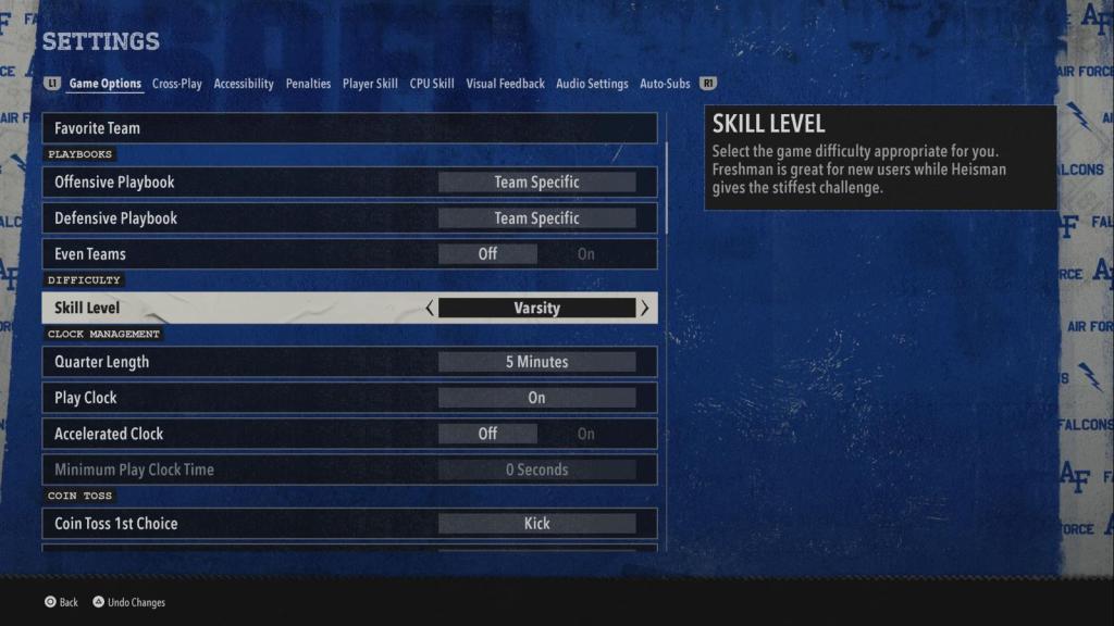 Settings in College Football 26