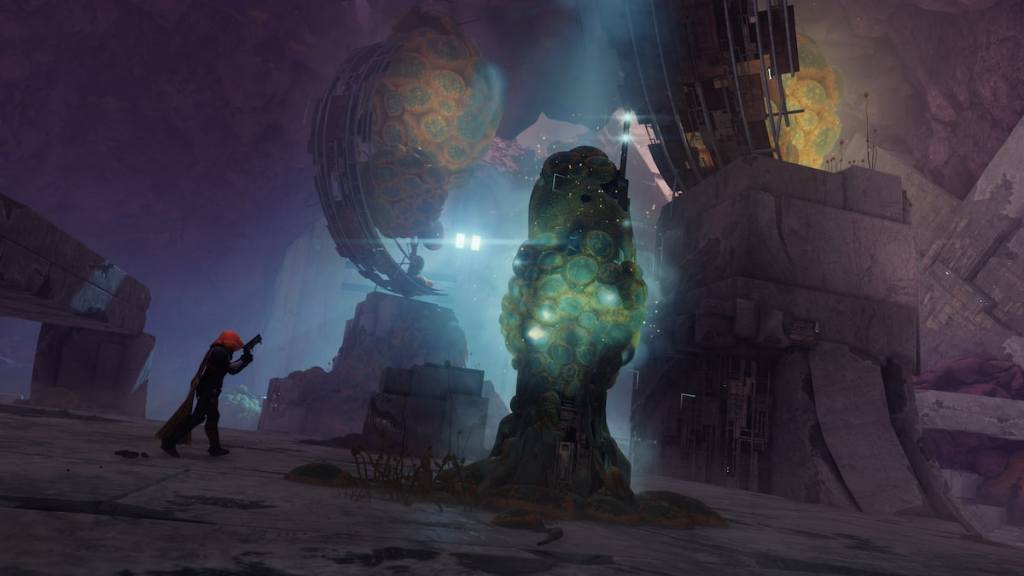 A guardian approaches a large fungus in Kepler in Destiny 2.