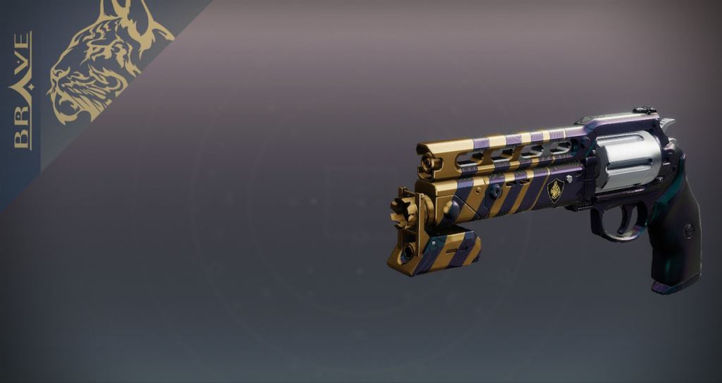 The Luna's Howl hand cannon in Destiny 2, using the BRAVE Arsenal's colors.