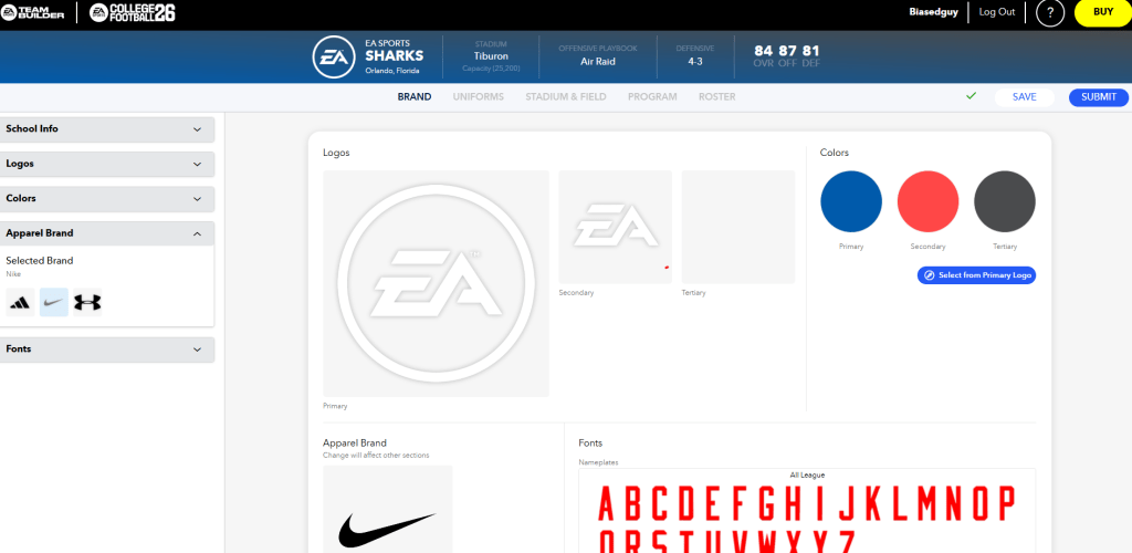 Team Builder Website for College Football 26