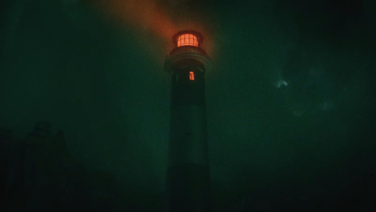 A shot of the lighthouse with the light emanating from the top