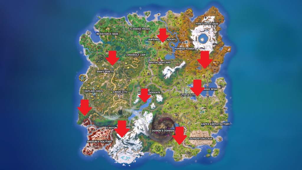 Map locations of academy tech labs in Fortnite