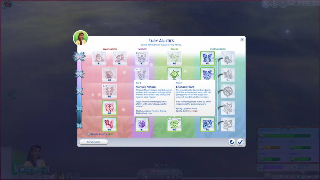 A fairy skill tree in the sims 4