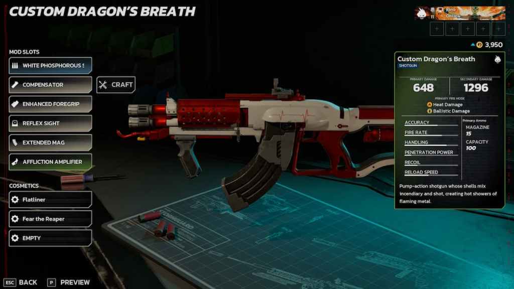 Dragon's Breath weapon in Killing floor 3 equipped with various gadgets and a custom paintjob. 