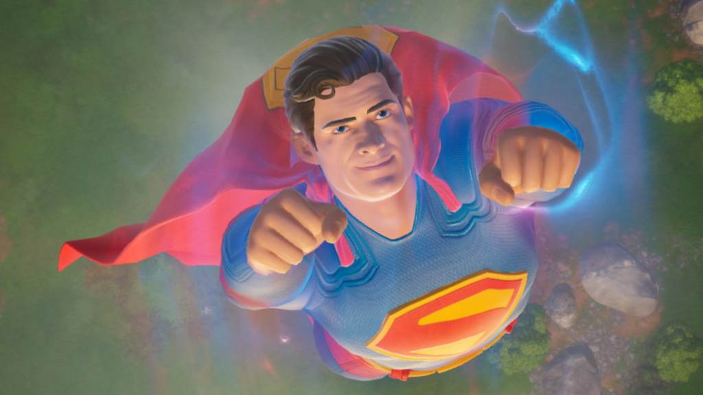 Flying through the sky as superman in fortnite