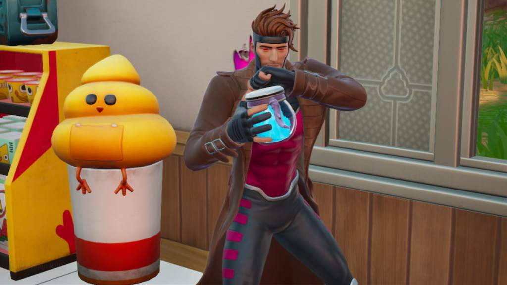 Gambit drinking a shield potion in Fortnite
