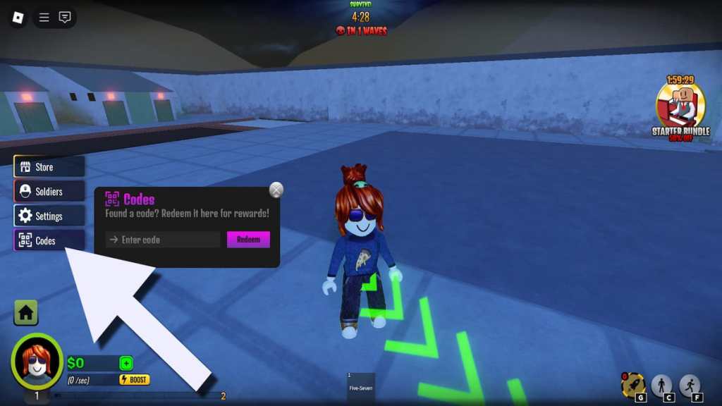 How to redeem codes in Zombie Resistance Tycoon.