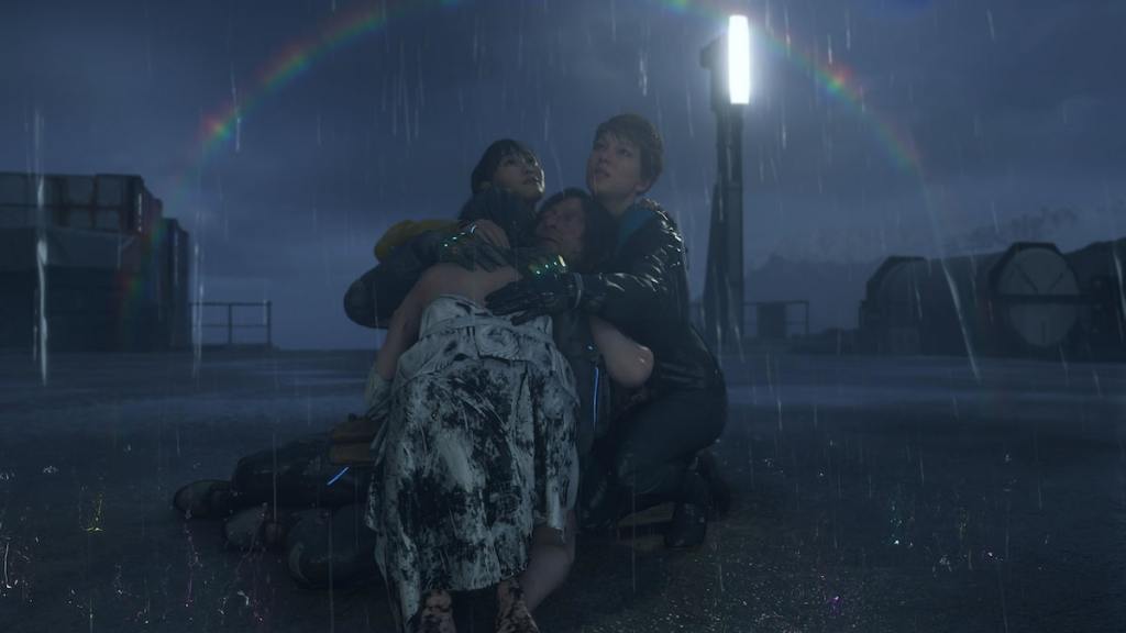 Death Stranding 2 group hug rainbow