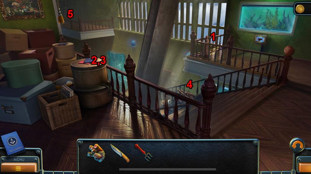 New York Mysteries 4 items near a staircase in Travis' office