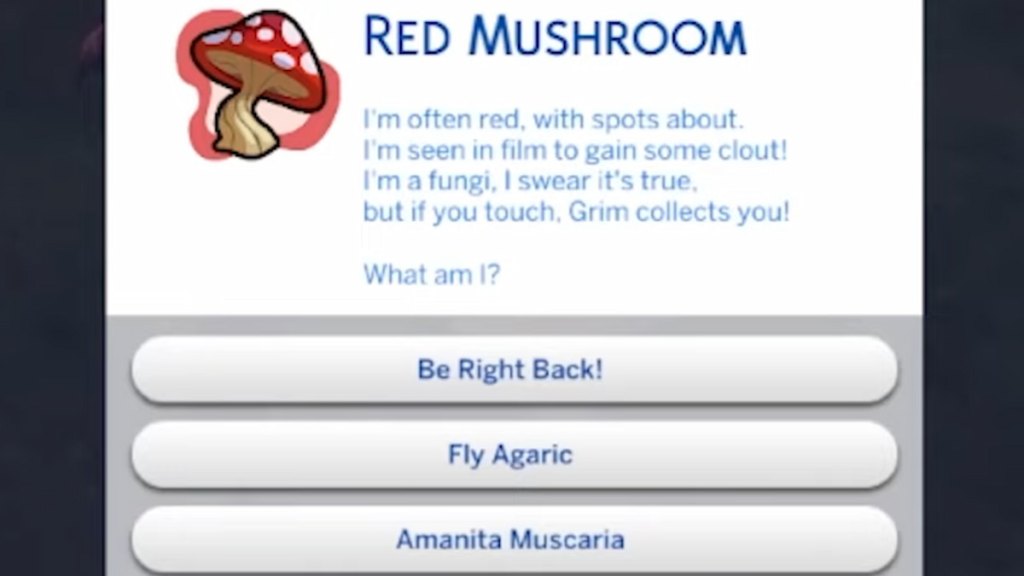 The red mushroom riddle in the sims 4