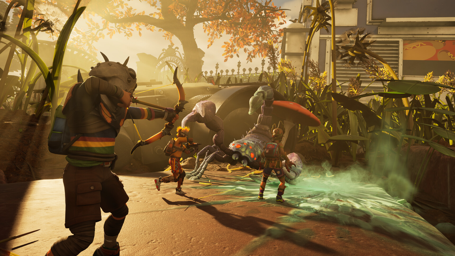 A player aiming to take down a scorpion in Grounded 2