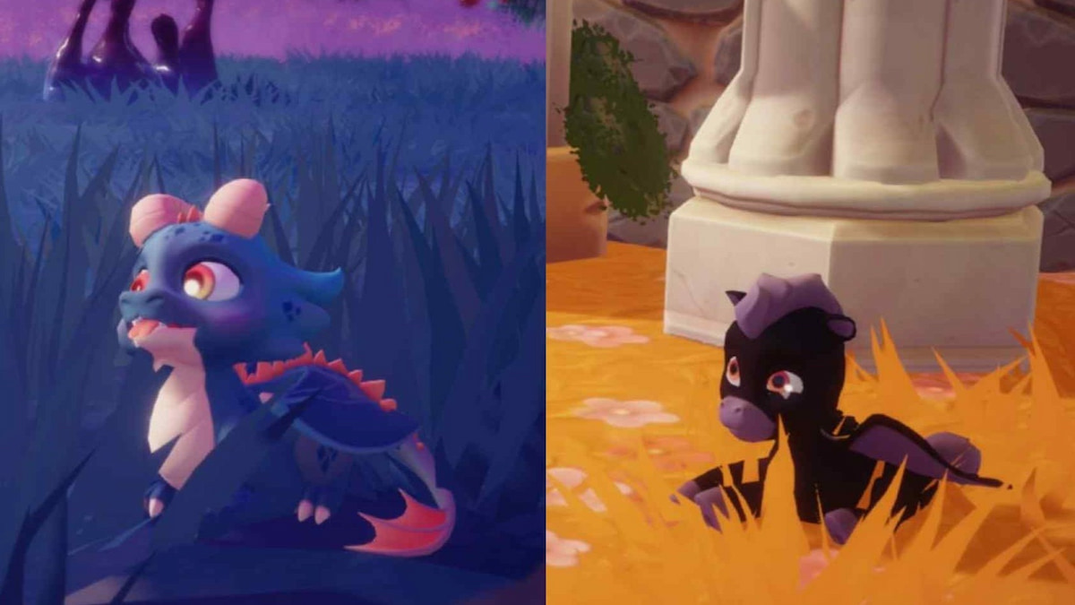 Teal baby dragon and black pegasus in disney dreamlight valley