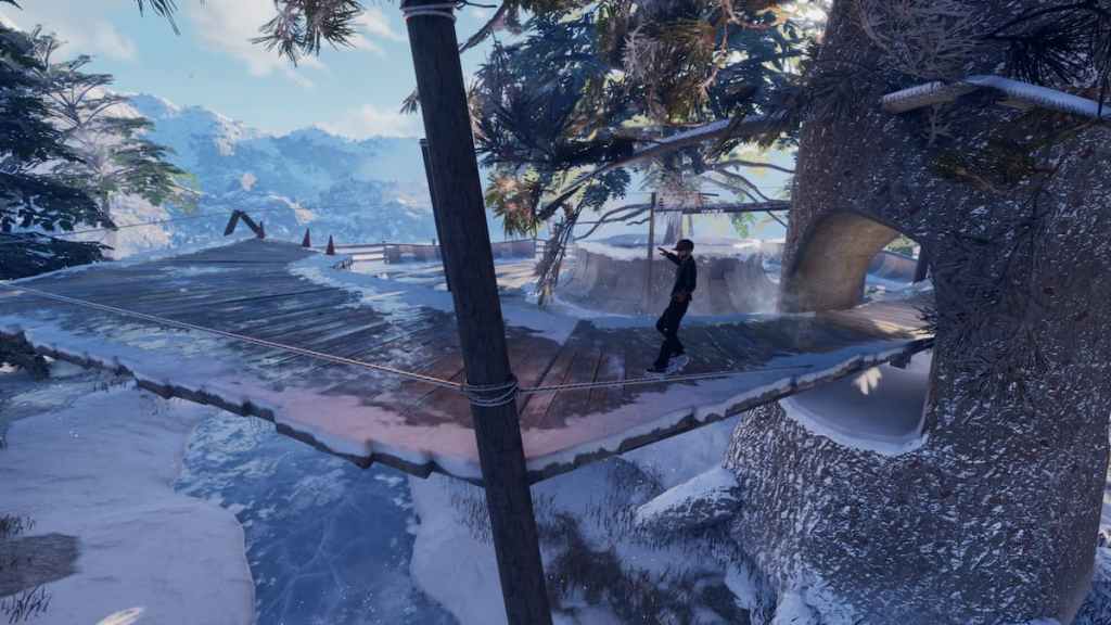 A skater grinds off a tree with a hole in it in Tony Hawk's Pro Skater 3+4.