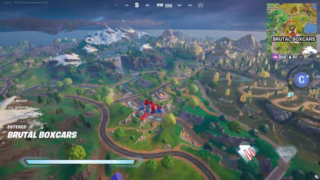 Flying through the sky as superman in fortnite