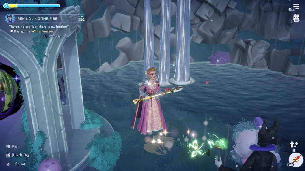 Standing by White Feather in ground in disney dreamlight valley