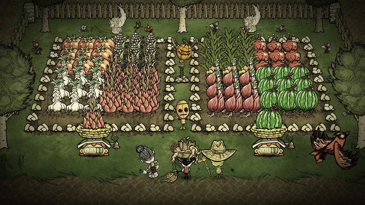 A couple of farming fields, as seen in Don't Starve Together.