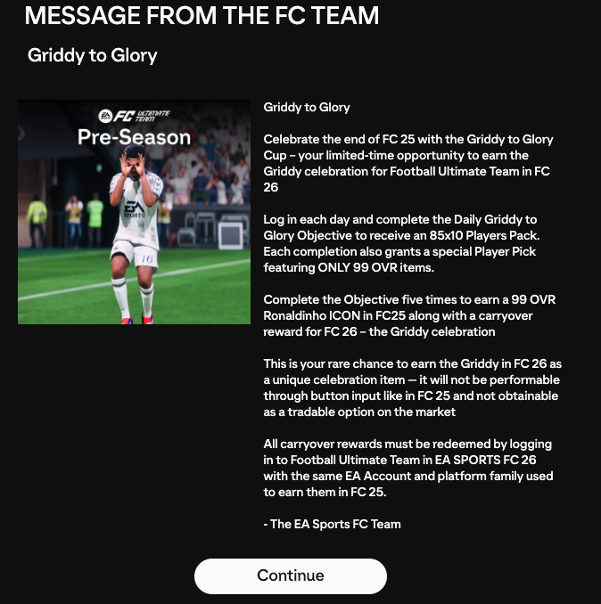 Official Griddy to Glory Cup objective rewards in EA FC 25