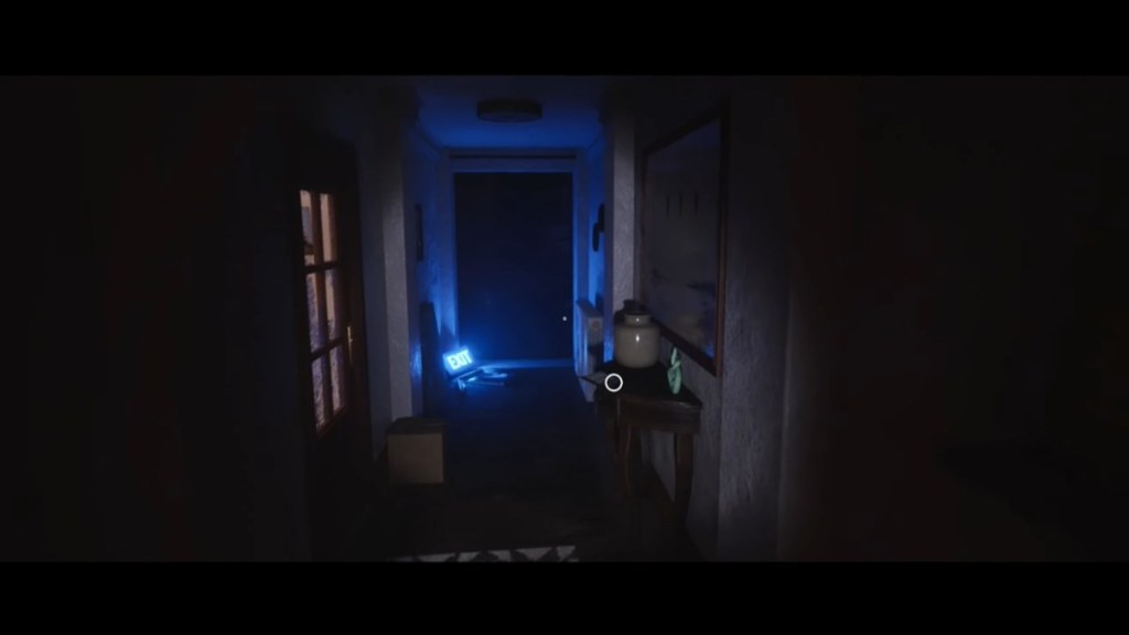 Drawing of Canarian house near fallen exit sign