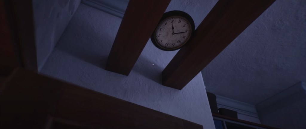 Look on wooden beams above phone puzzle