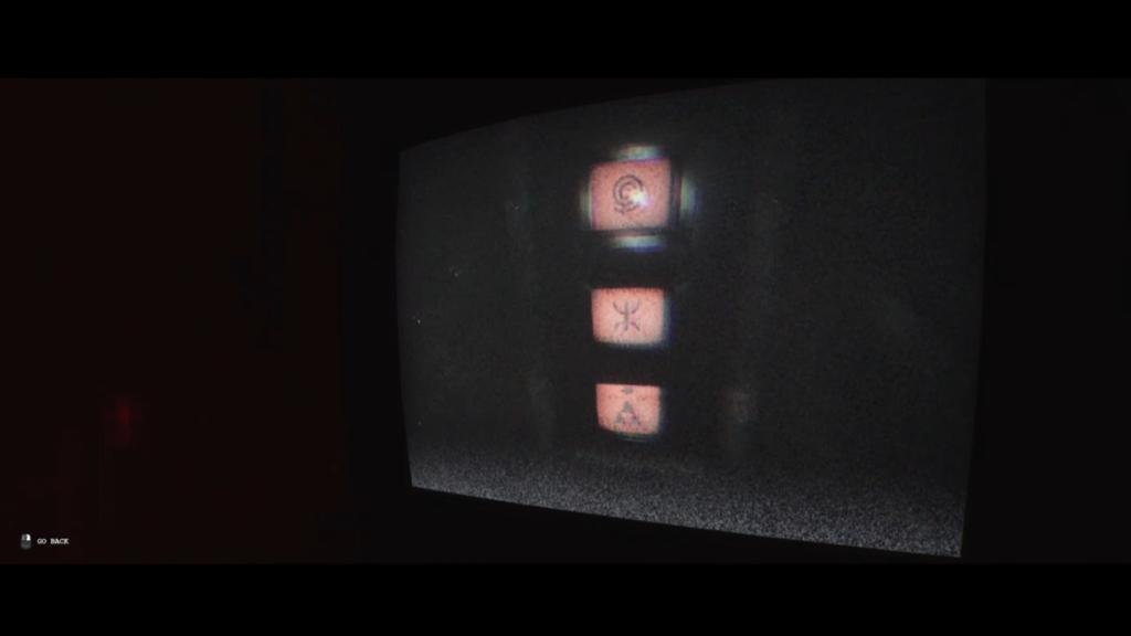 Blurred image of three symbols on the television door