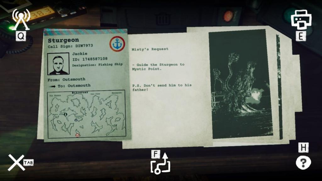 Jackie's form to plot a course to either Mystic Point or Outsmouth with Misty's note asking for Jackie to be sent to her