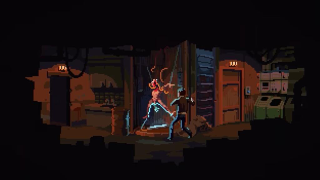 Carter looking at a strange creature in Holden's place