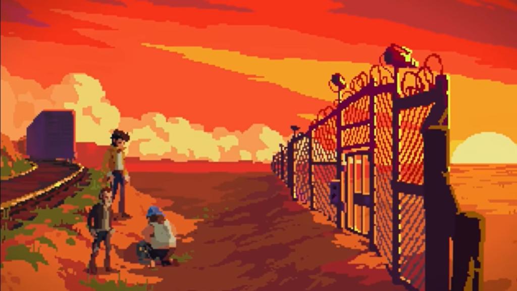 Carter, Hara, and Holden approaching a gate