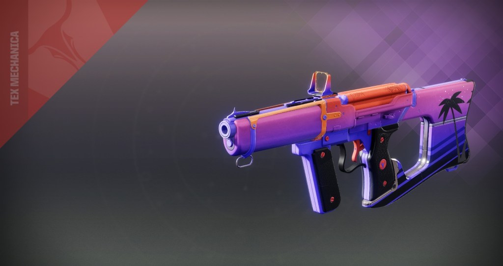 The Yeartide Apex Tex Mechanica SMG has a gradient from orange to purple. 