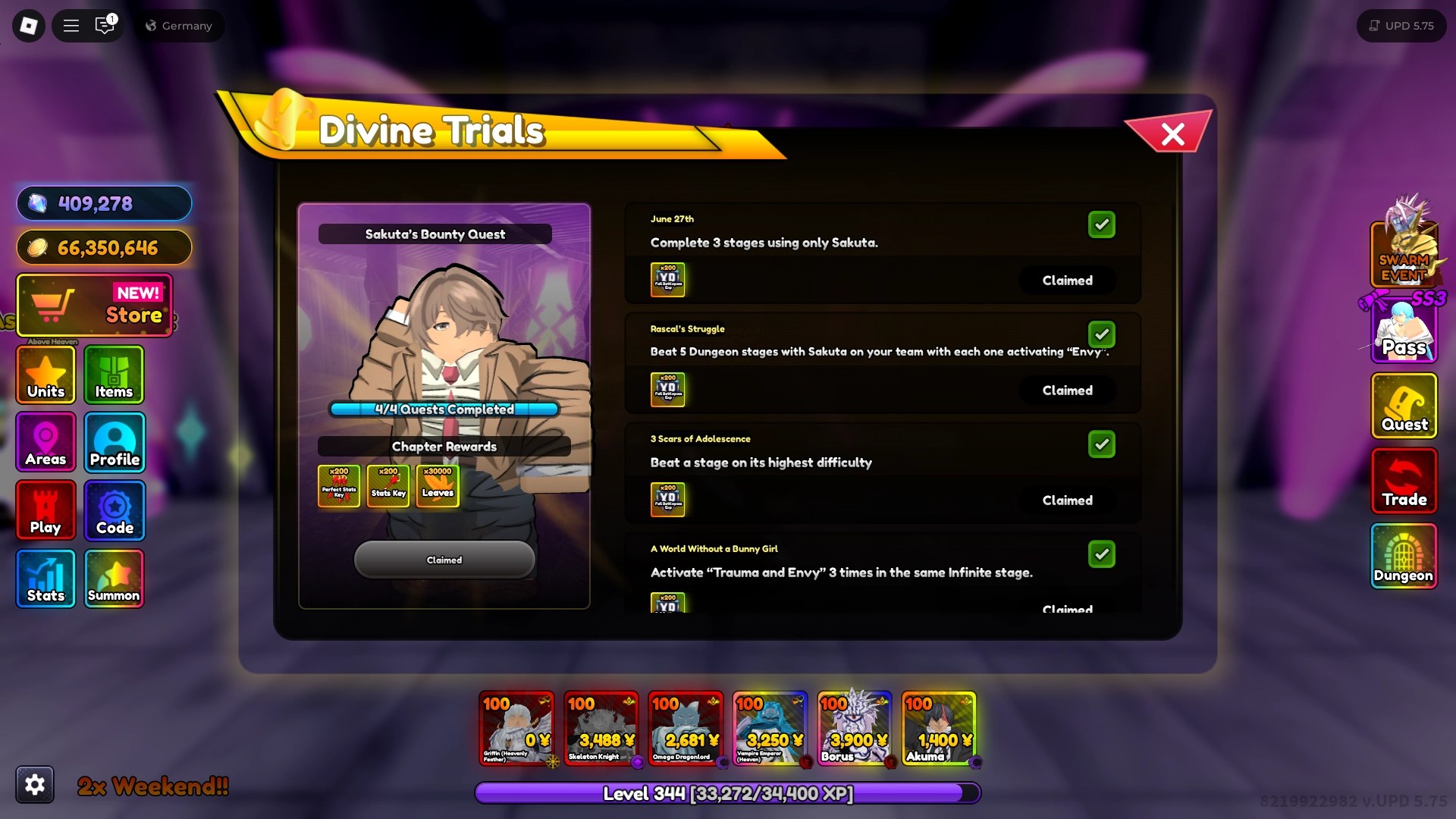 Preview of the Rascal Swarm Event missions in the Anime Rangers X Roblox experience.