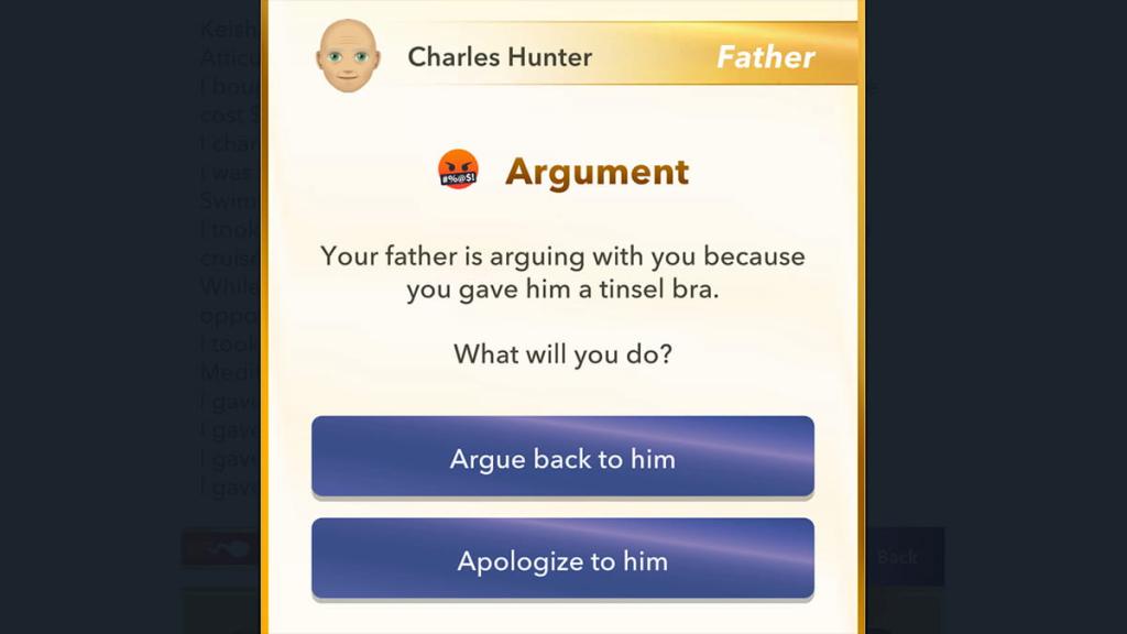 BitLife arguing with your character's father