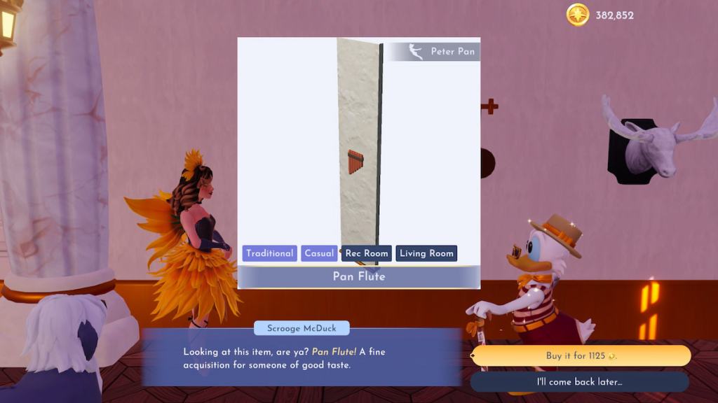 Buying a pan lute from scrooge mcduck in disney dreamlight valley