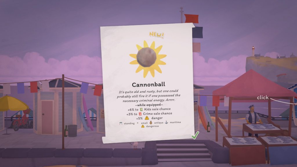 A cannonball collectible in tiny bookshop